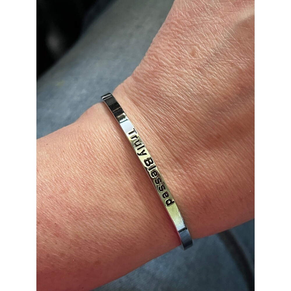 Truly Blessed Mantra Cuff Bracelet Silver Tone Inspirational Bangle SU CZ CH
